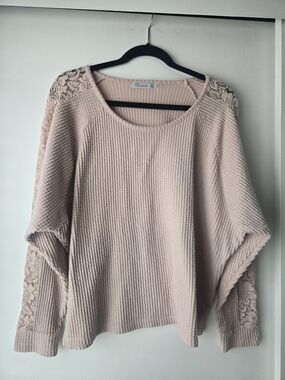 Madison Lace-Trim Crewneck Sweater - Blush-Size XLarge